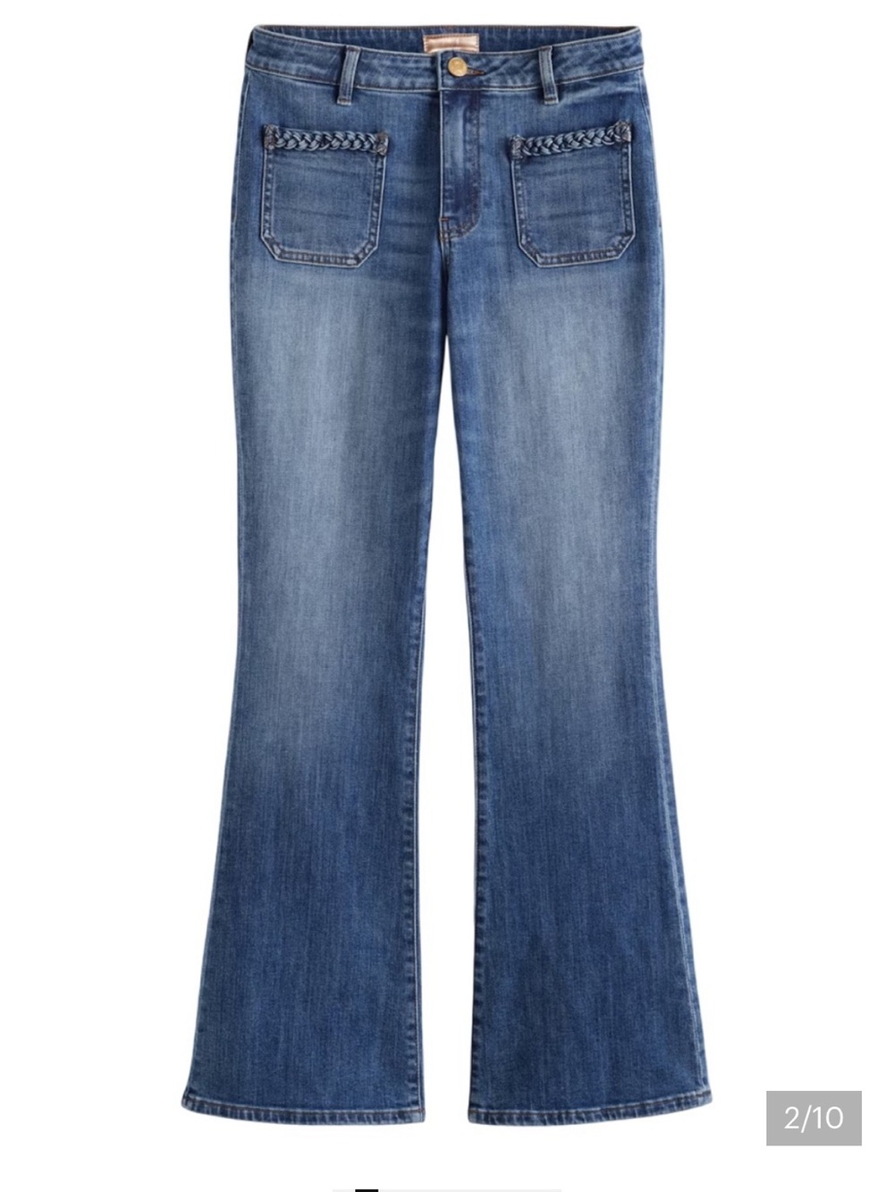 Kut from the Kloth Mid-Blue Braided Pocket Flare Jeans